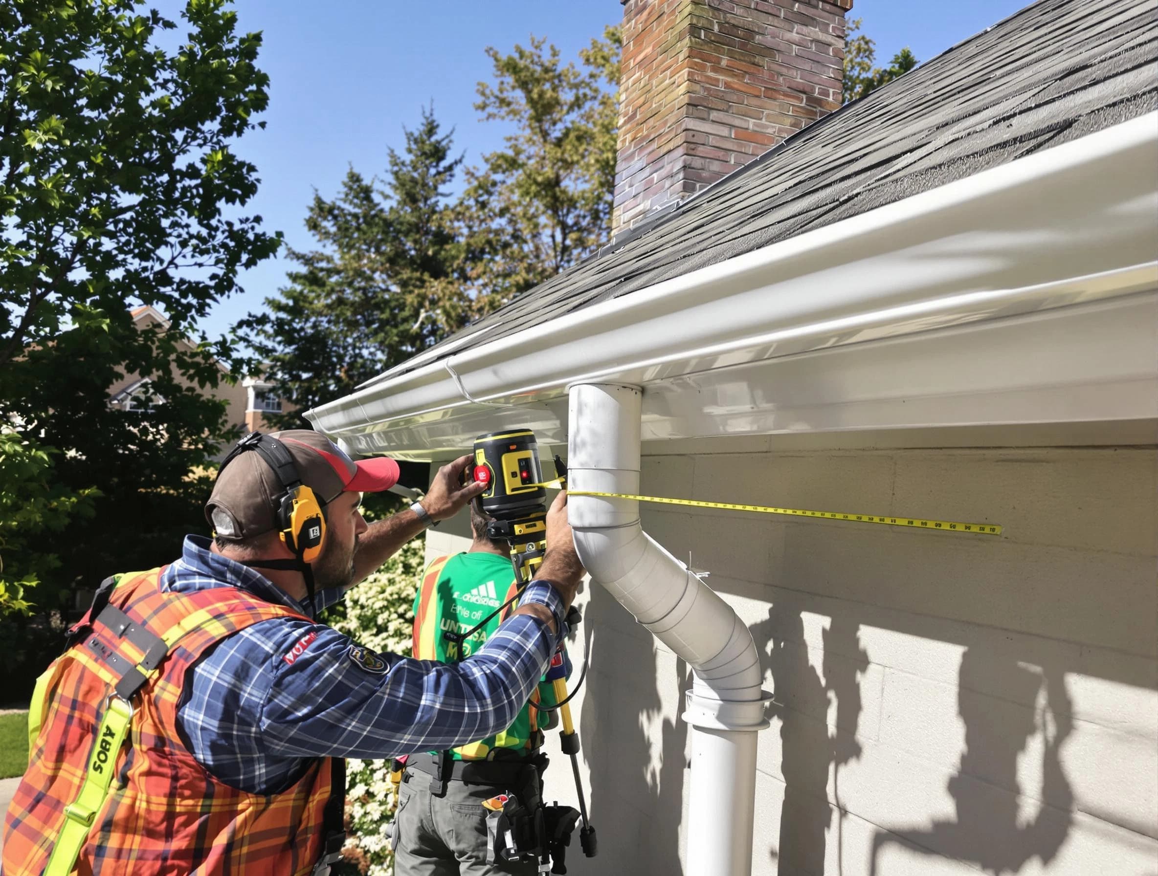 Beachwood Roofing Company installing downspouts at a property in Beachwood, OH