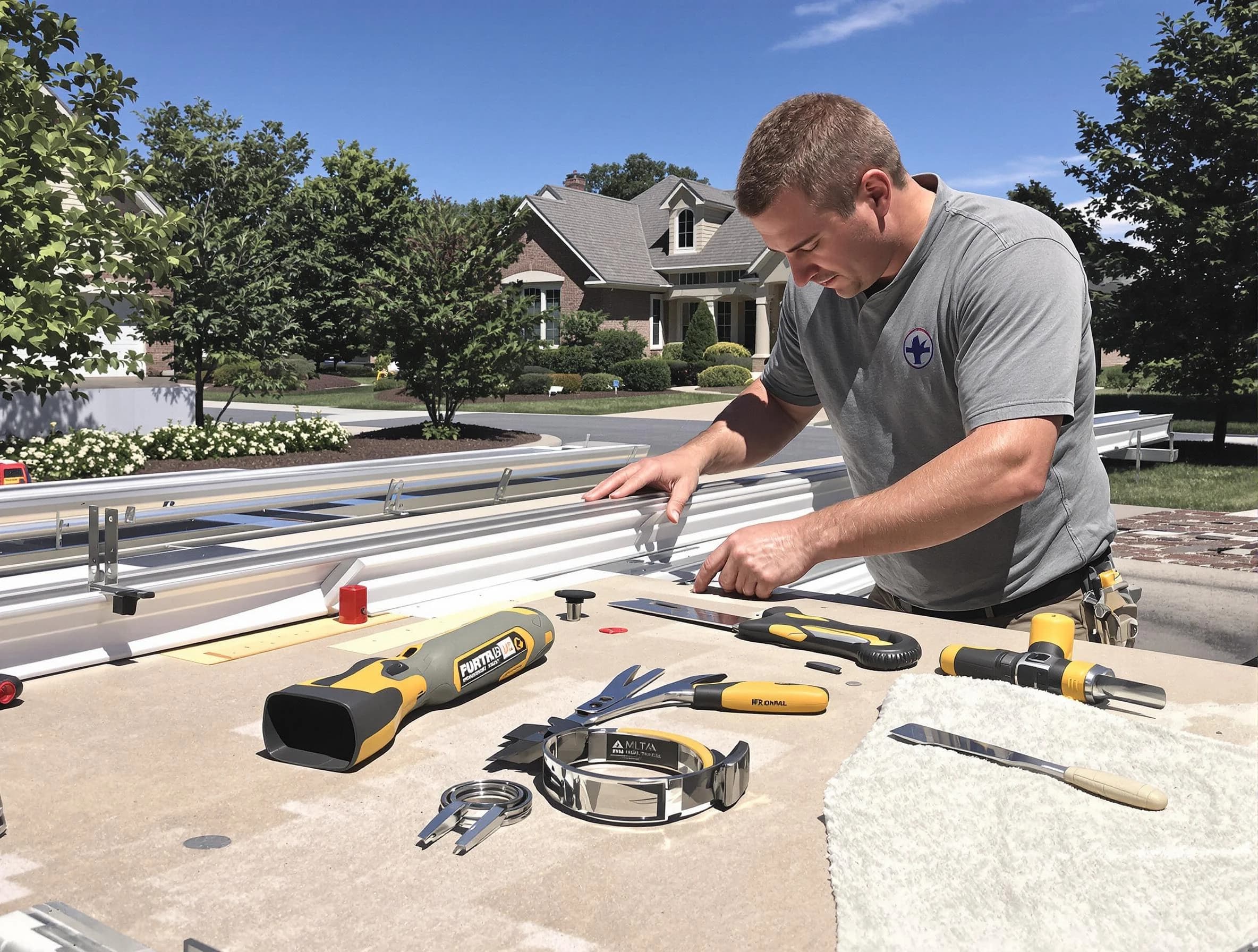 Freshly installed seamless gutter by Beachwood Roofing Company in Beachwood, OH