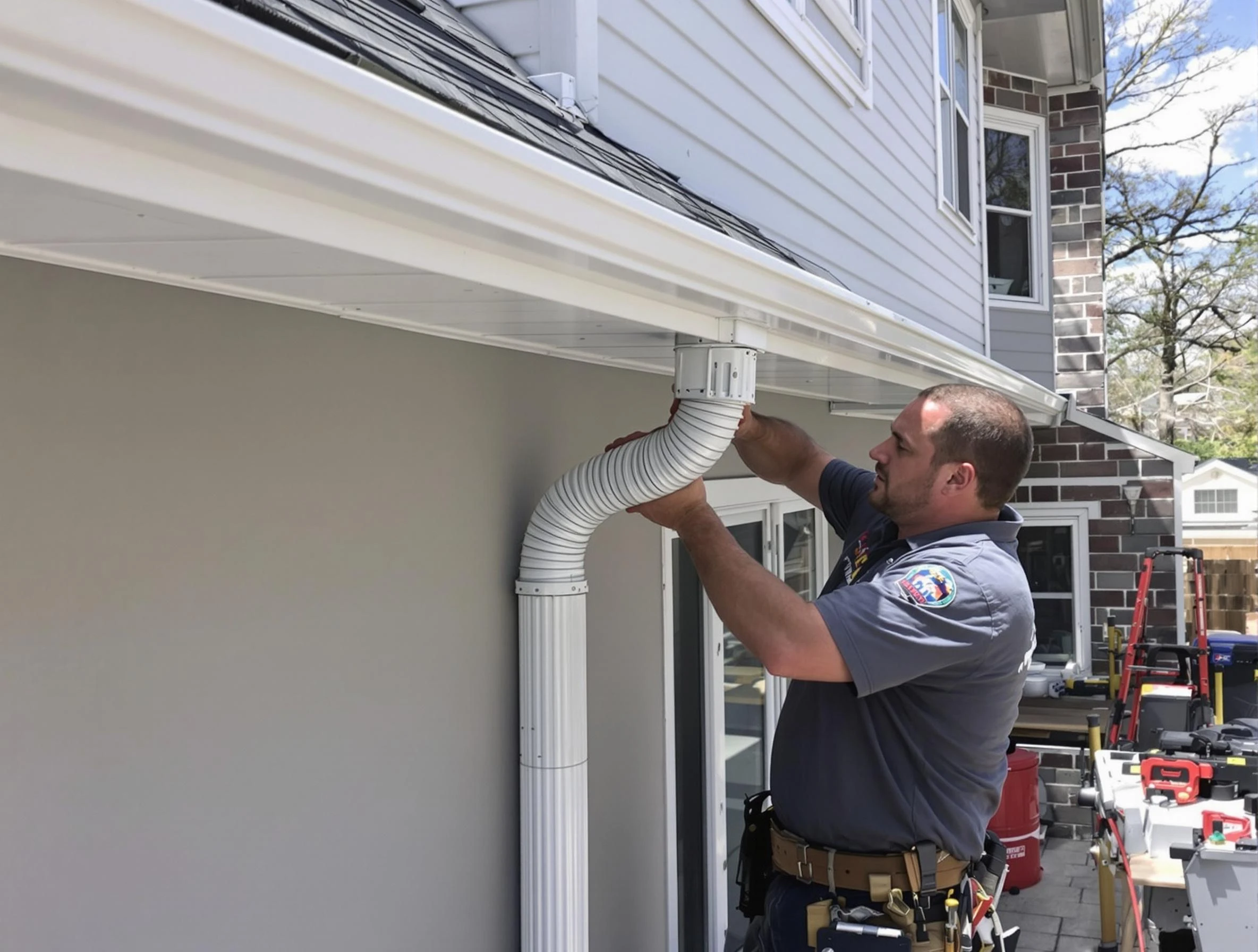 Downspouts installed by Beachwood Roofing Company to guide water away in Beachwood, OH
