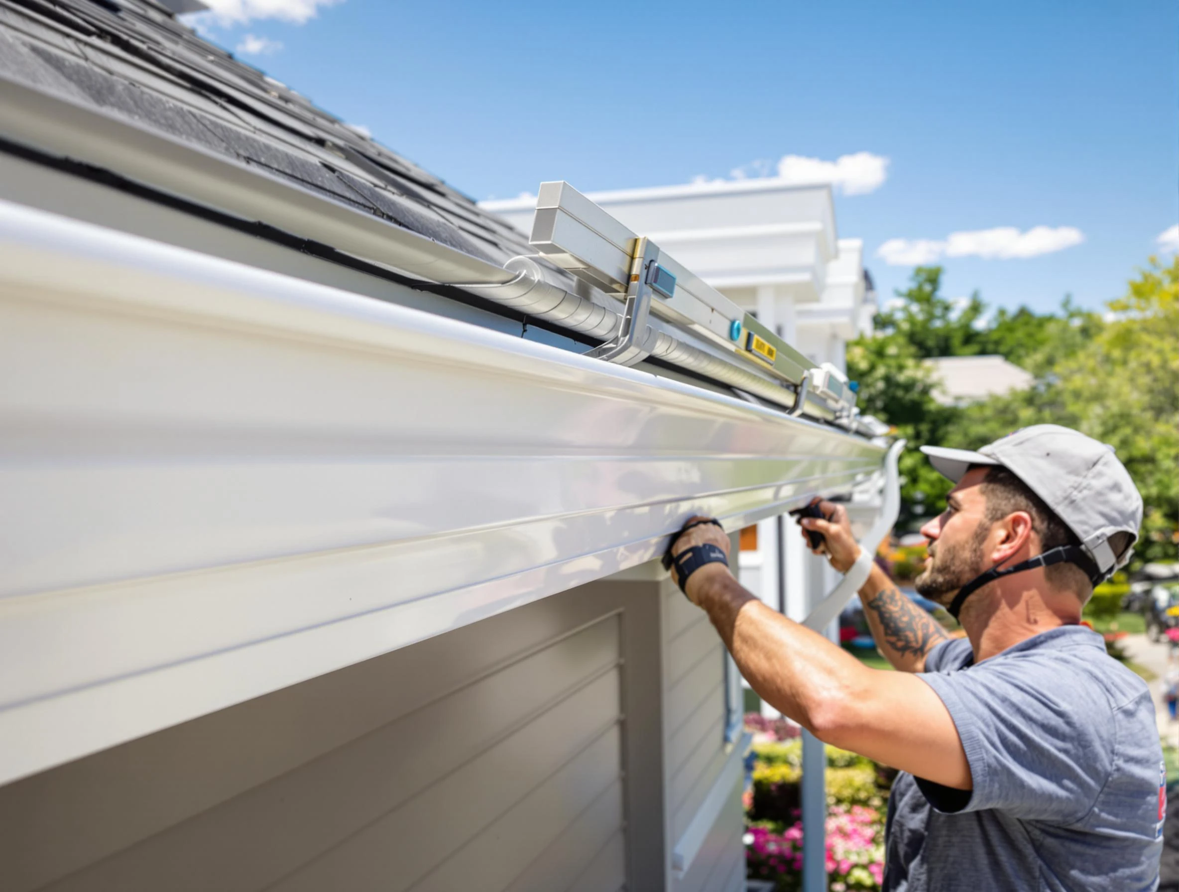Newly installed gutters by Beachwood Roofing Company for a home in Beachwood, OH