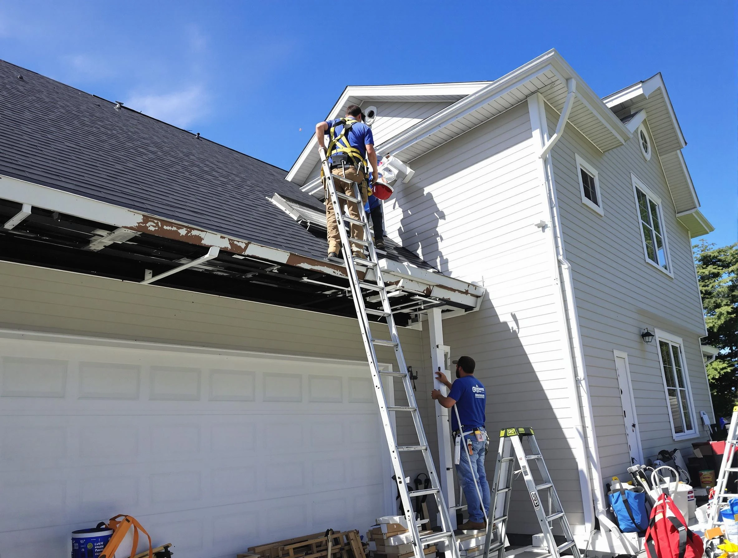 Newly replaced gutters by Beachwood Roofing Company in Beachwood, OH